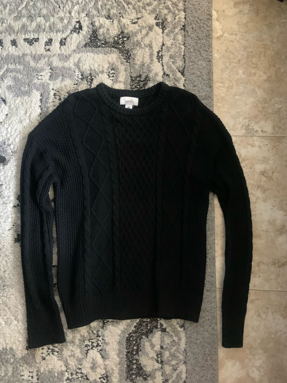 Black Cable Knit Crewneck Sweater